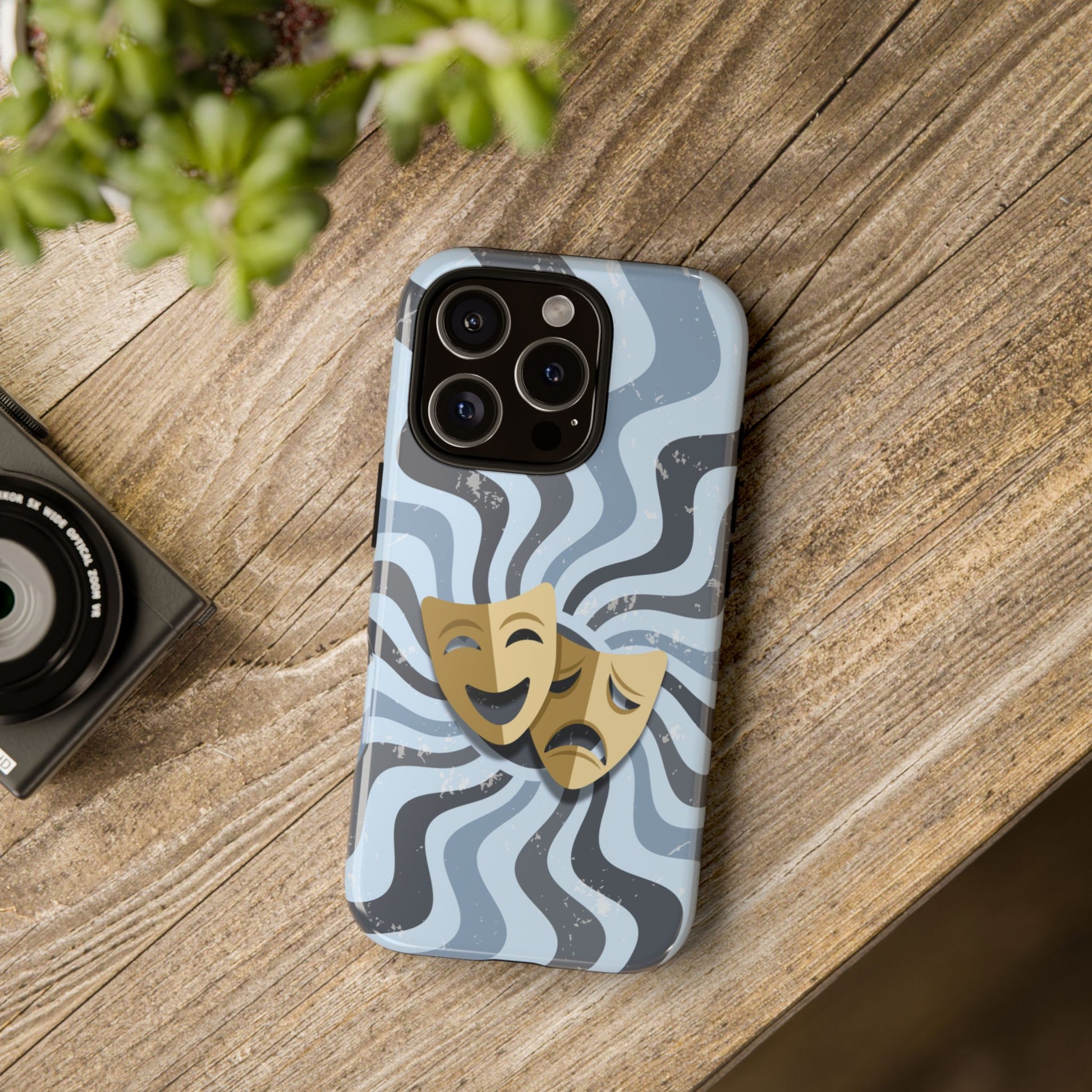 Comedy & Tragedy Masks – Blue Minimal Retro Wave Phone Case - Blue Phone Case