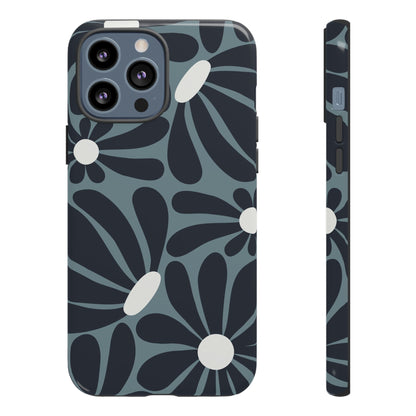 iPhone 13 Pro Max / Glossy Phone Case - ’Retro Navy Blue & White Daisy Pattern’ Phone Case