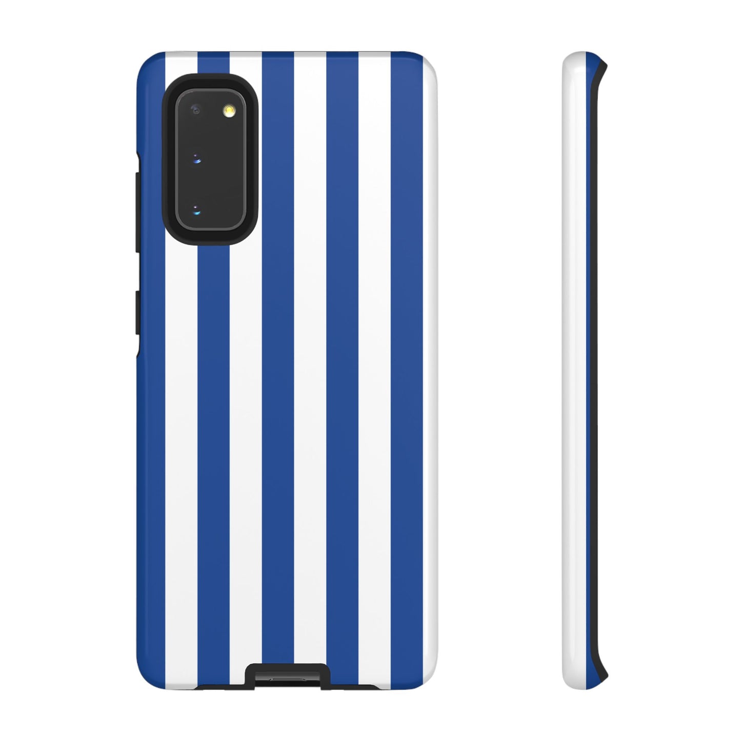 Samsung Galaxy S20 / Glossy Phone Case - Simple Blue & White Stripe Pattern Phone Case