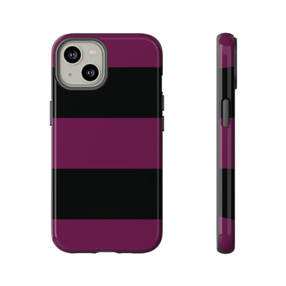 iPhone 14 / Glossy Phone Case - Purple & Black Horizontal Stripe Pattern Phone Case