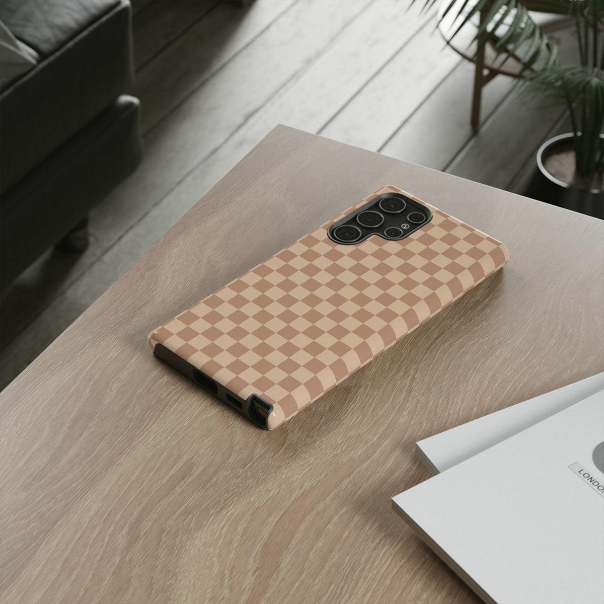 Bold Tan Small Checked Pattern Phone Case - Brown Phone Case