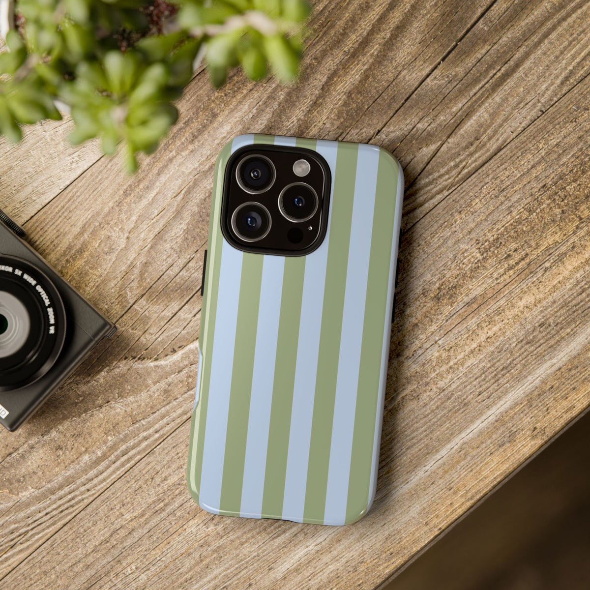 Trendy Ice Blue & Green Stripe Pattern Phone Case - Blue Phone Case