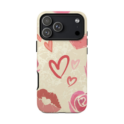Cute Pink Heart & Rose Pattern Phone Case - Pink Phone Case - iPhone 17 Pro Max / Glossy