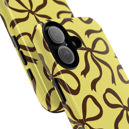 Bold Butter Yellow and Chocolate Brown Bow Pattern Phone Case
