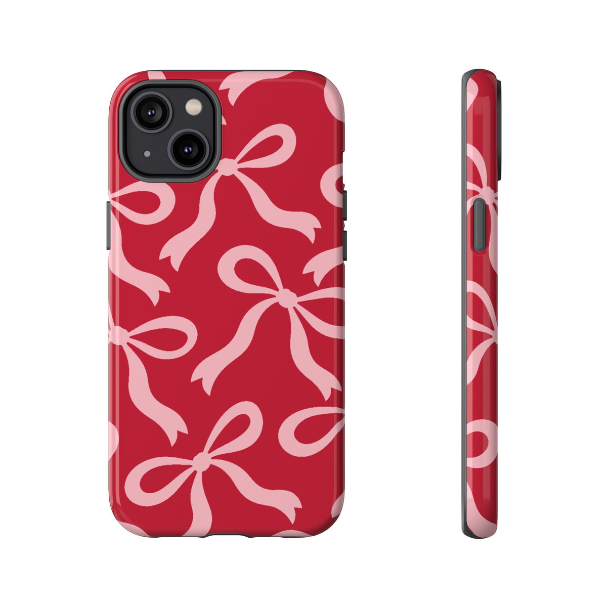 Bold Raspberry Red and Blush Pink Bow Pattern Phone Case - Red Phone Case - iPhone 14 Plus / Glossy