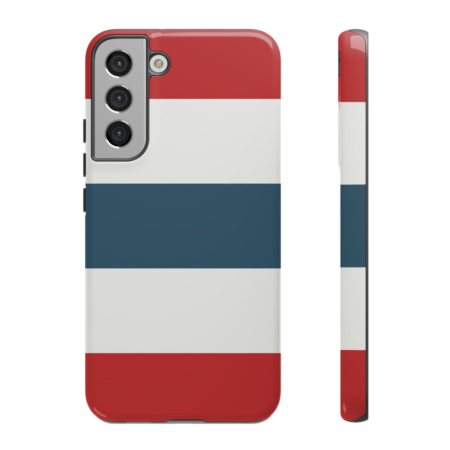Samsung Galaxy S22 Plus / Glossy Phone Case - Red White & Blue Horizontal Stripe Pattern Phone Case