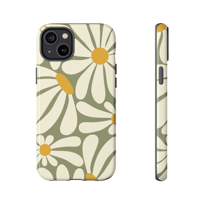 iPhone 14 Plus / Glossy Phone Case - ’Retro Green Daisy Pattern #1’ Phone Case