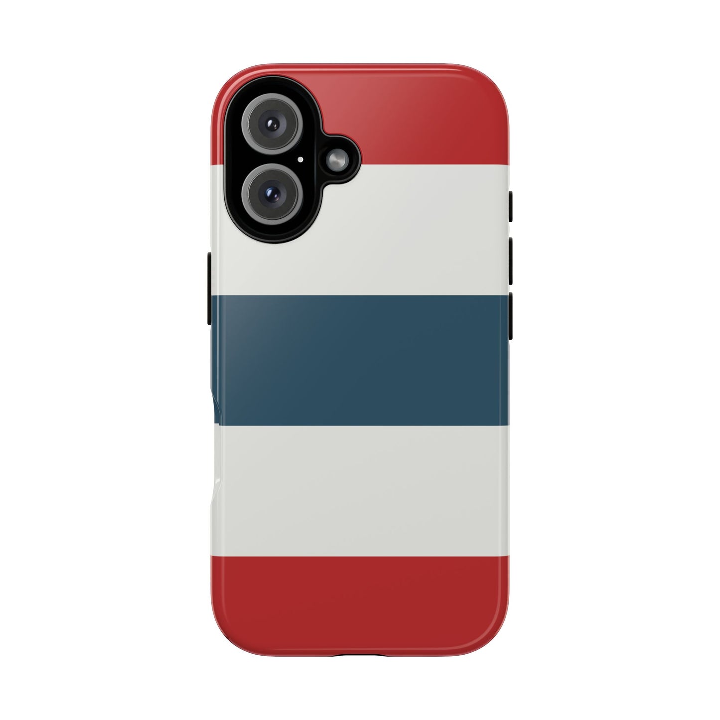 iPhone 16 / Glossy Phone Case - Red White & Blue Horizontal Stripe Pattern Phone Case