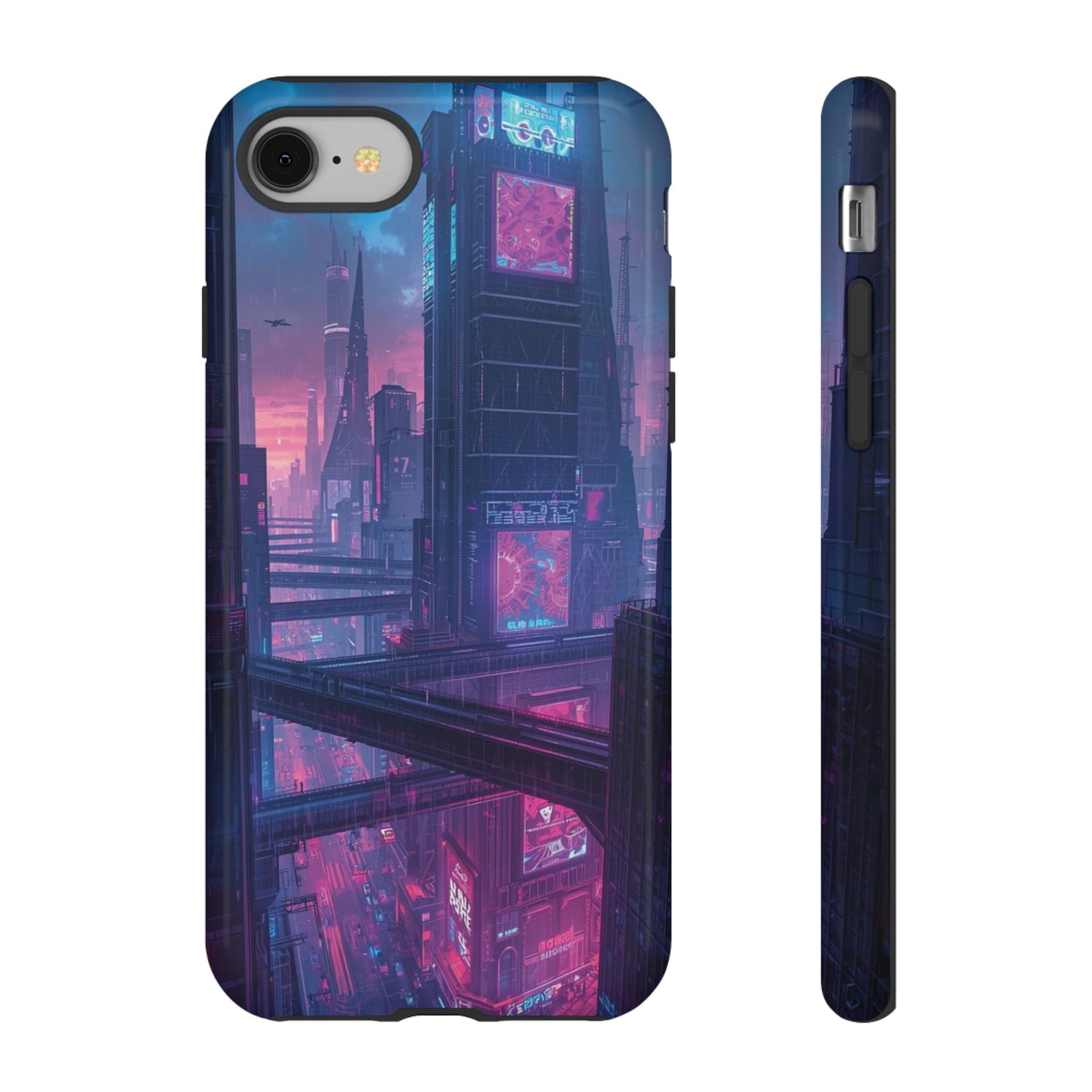 Neon Cyberpunk Megacity Sci-fi Phone Case - Blue Phone Case - iPhone 8 / Glossy