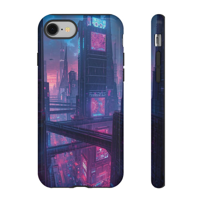 Neon Cyberpunk Megacity Sci-fi Phone Case - Blue Phone Case - iPhone 8 / Glossy