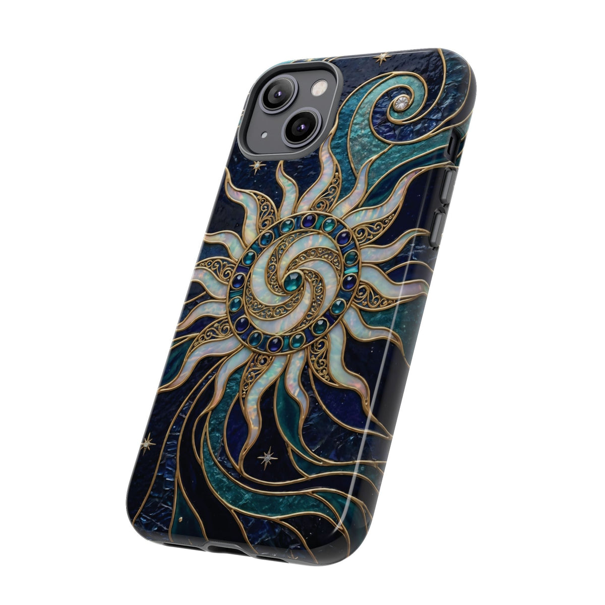 Elegant Teal & Gold Cosmic Sunburst Phone Case