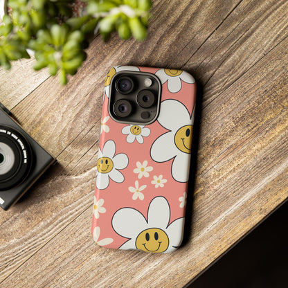 Fun Retro Daisy Pattern with Pink Background Phone Case - Pink Phone Case