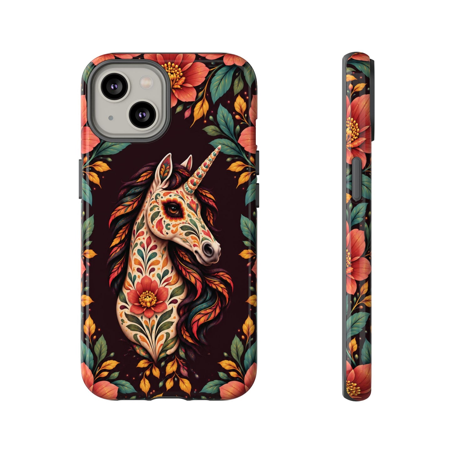 Elegant Terracotta and Teal Calavera Unicorn Phone Case - Phone Case - iPhone 14 / Glossy