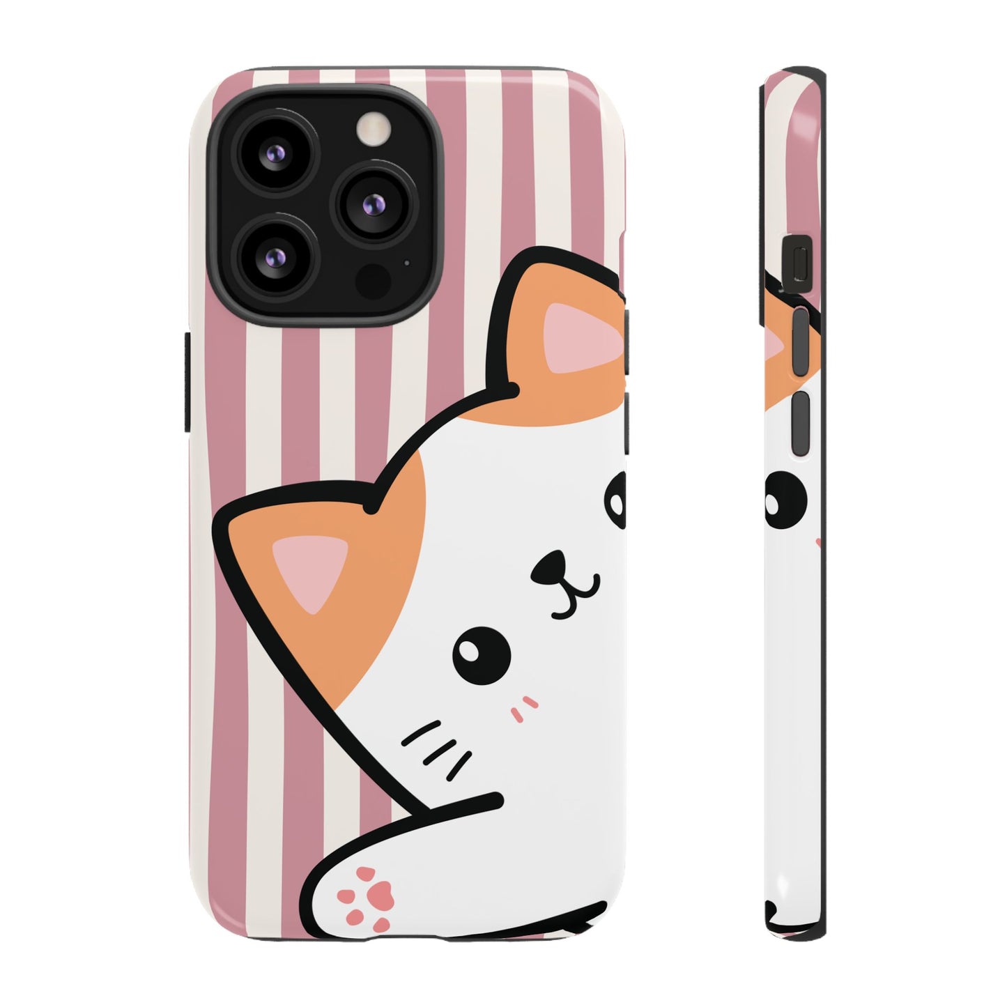 Playful Peakaboo Cat with Pink Stripe Pattern Phone Case - Pink Phone Case - iPhone 13 Pro / Glossy