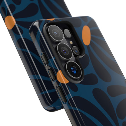 Dark Blue & Orange Daisy Pattern Phone Case - Blue Phone Case