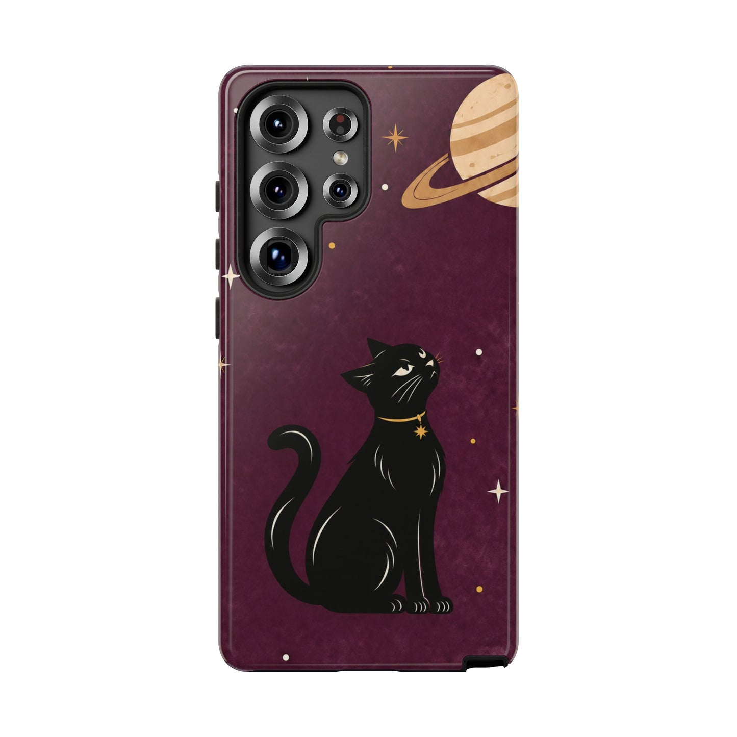 Whimsical Plum Celestial Black Cat Phone Case