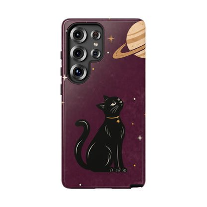 Whimsical Plum Celestial Black Cat Phone Case