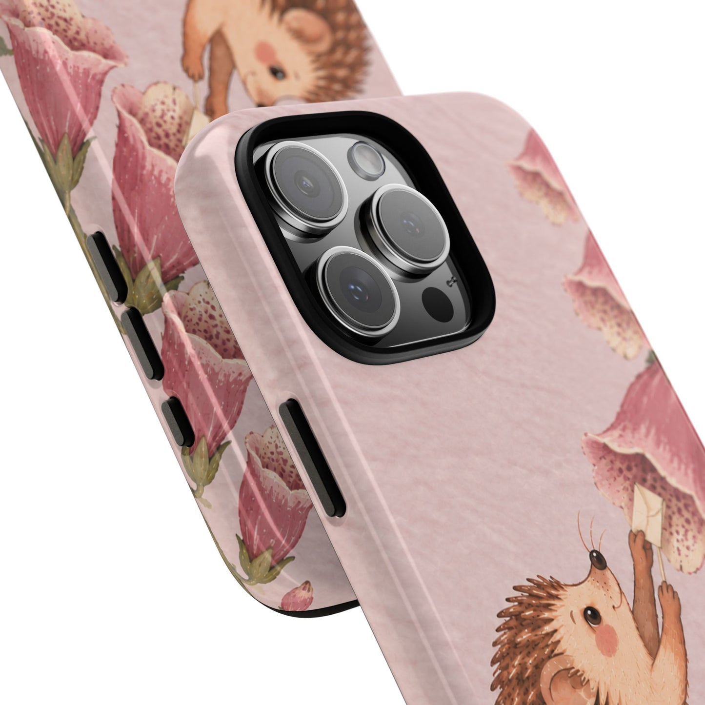Whimsical Blush Pink Hedgehog and Foxglove Phone Case - Pink Phone Case