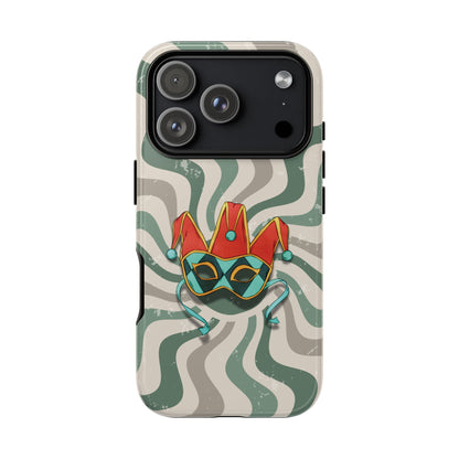 iPhone 17 Pro / Glossy Phone Case - Venetian Jester Mask – Green Retro Soft Revival Phone Case