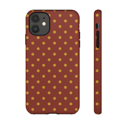 iPhone 11 / Glossy Phone Case - Trendy Brown & Mustard Dot Pattern Phone Case