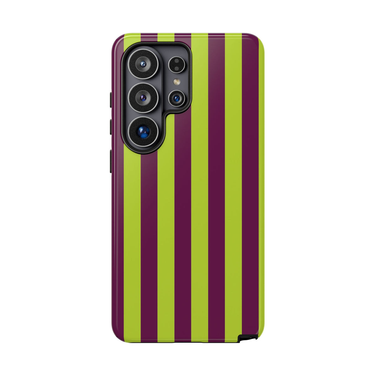 Trendy Neon Lime Green & Plum Stripe Pattern Phone Case - Green Phone Case - Samsung Galaxy S26 Ultra / Glossy