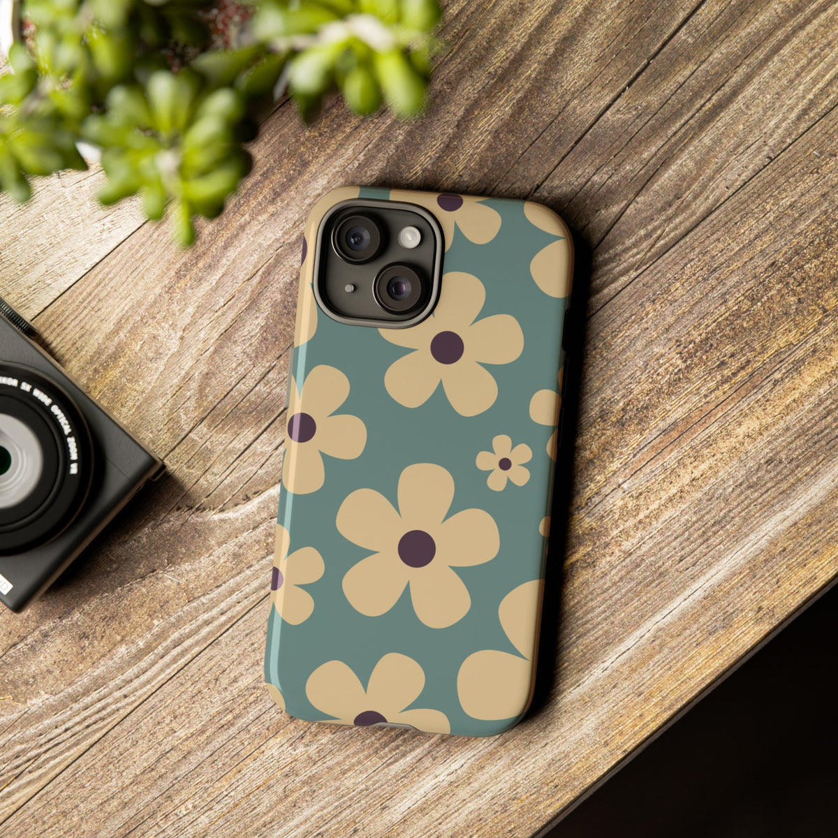 Cute Blue & Cream Daisy Pattern Phone Case - Blue Phone Case