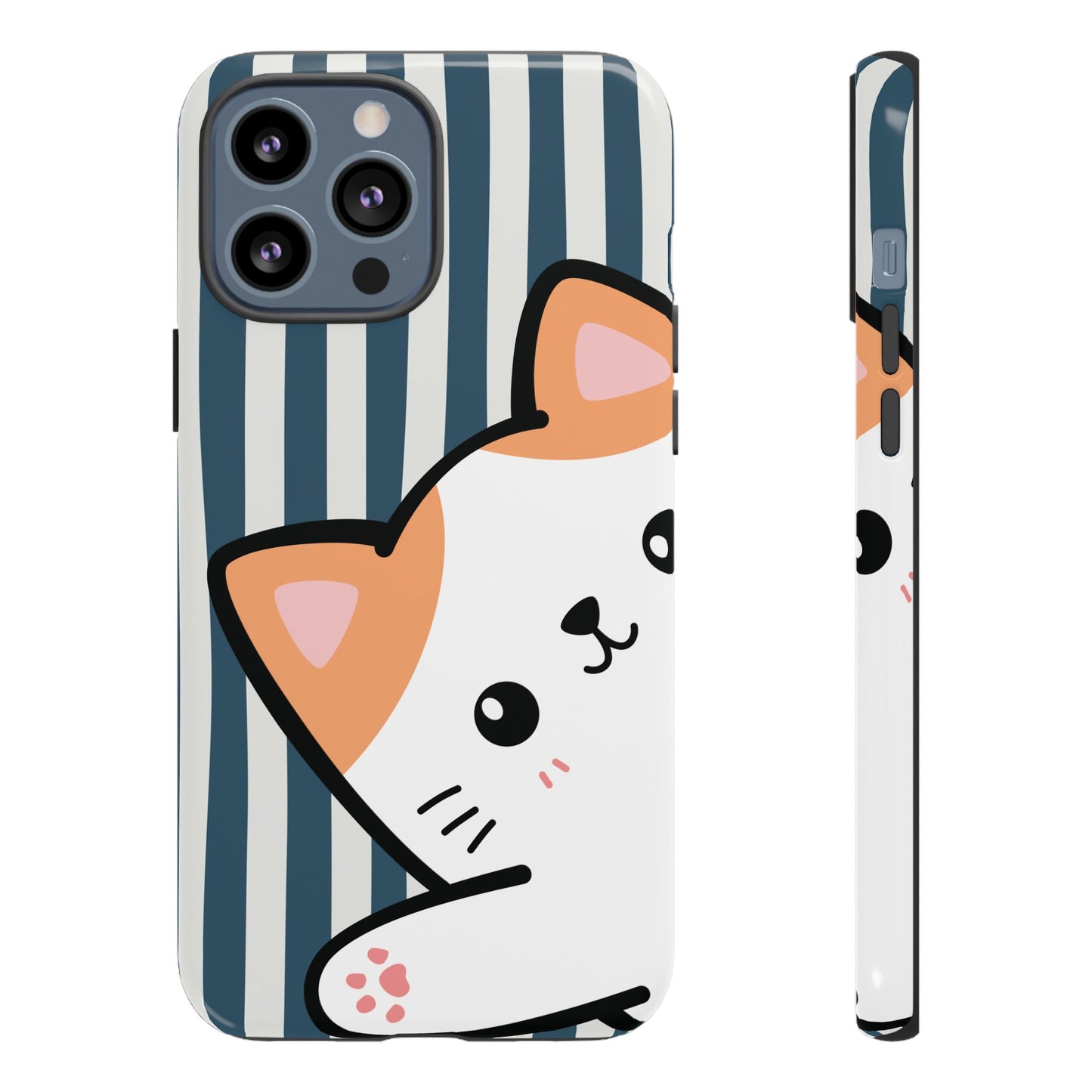 Playful Peakaboo Cat with Blue Stripe Pattern Phone Case - Blue Phone Case - iPhone 13 Pro Max / Glossy