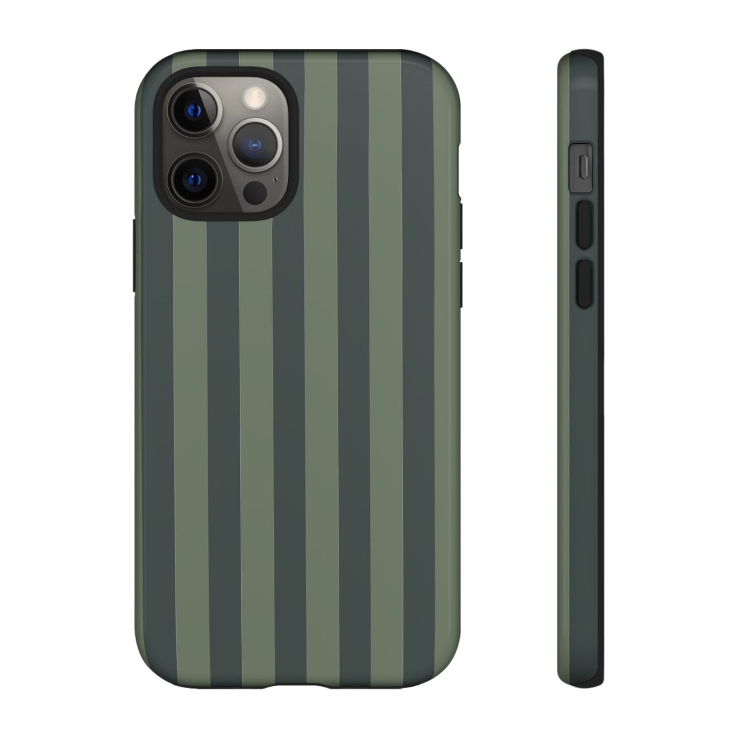 iPhone 12 Pro / Glossy Phone Case - ’Dark Green Stripe Pattern’ Phone Case