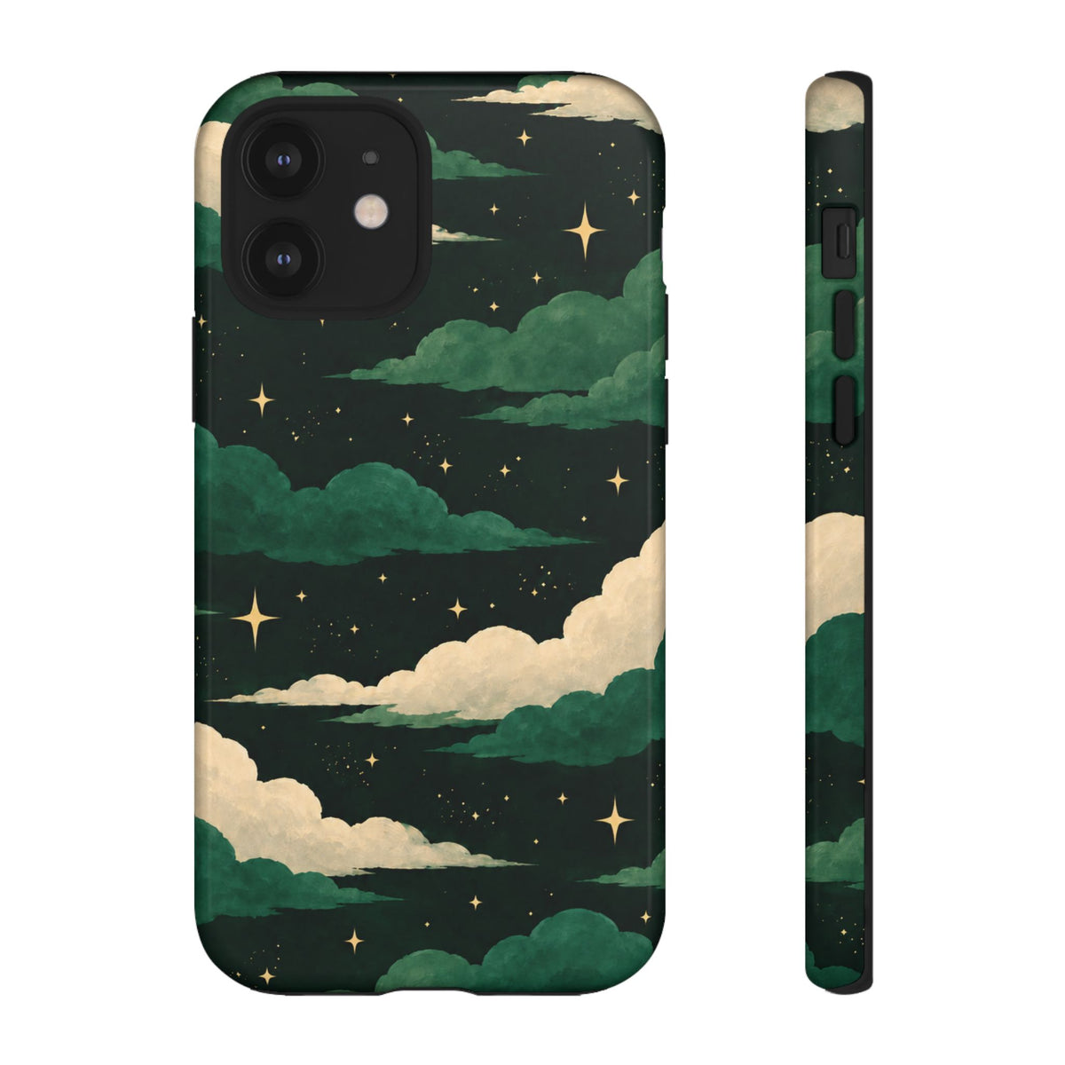 Illustrated Emerald Green Clouds & Stars Phone Case