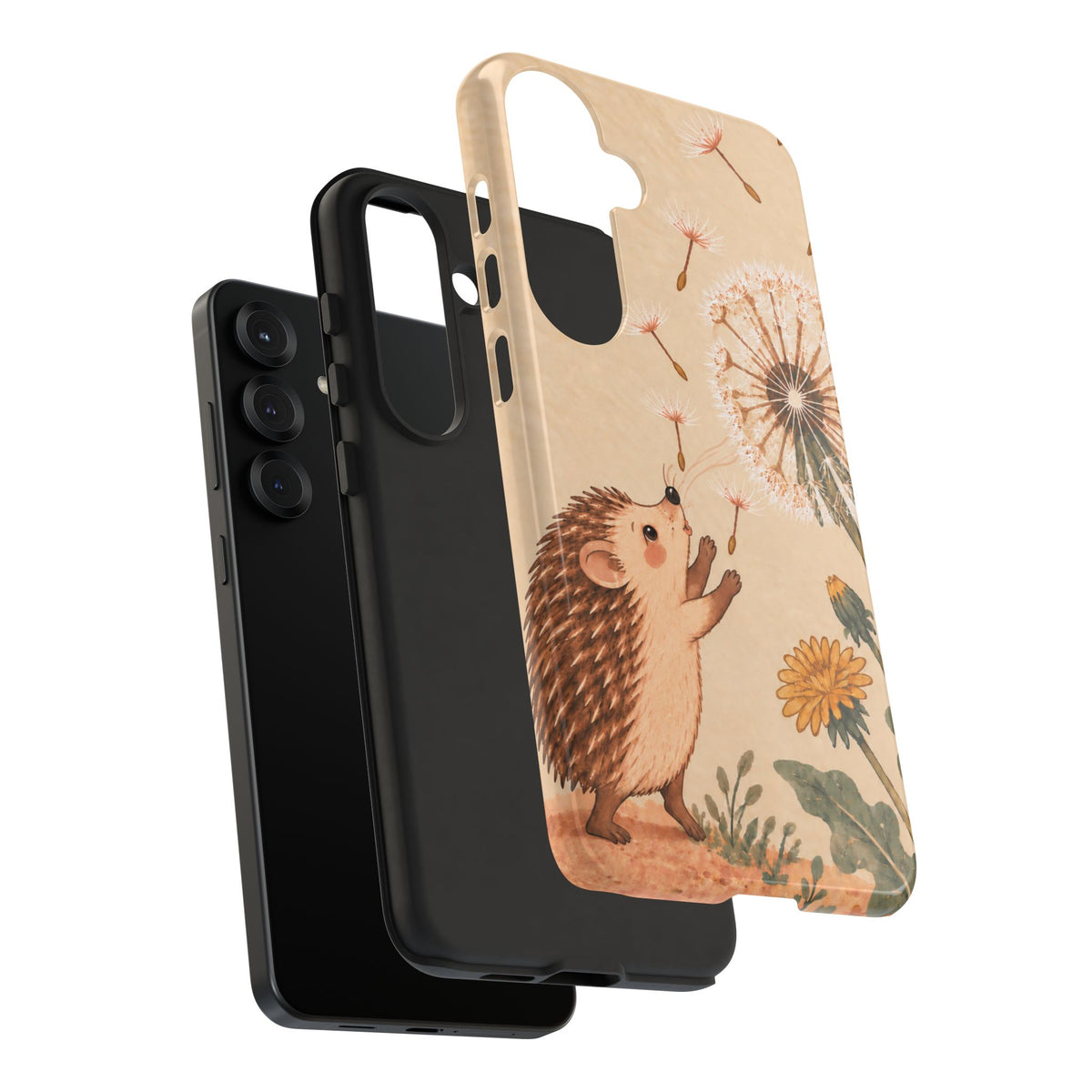 Whimsical Cream Hedgehog and Dandelion Phone Case - White Phone Case