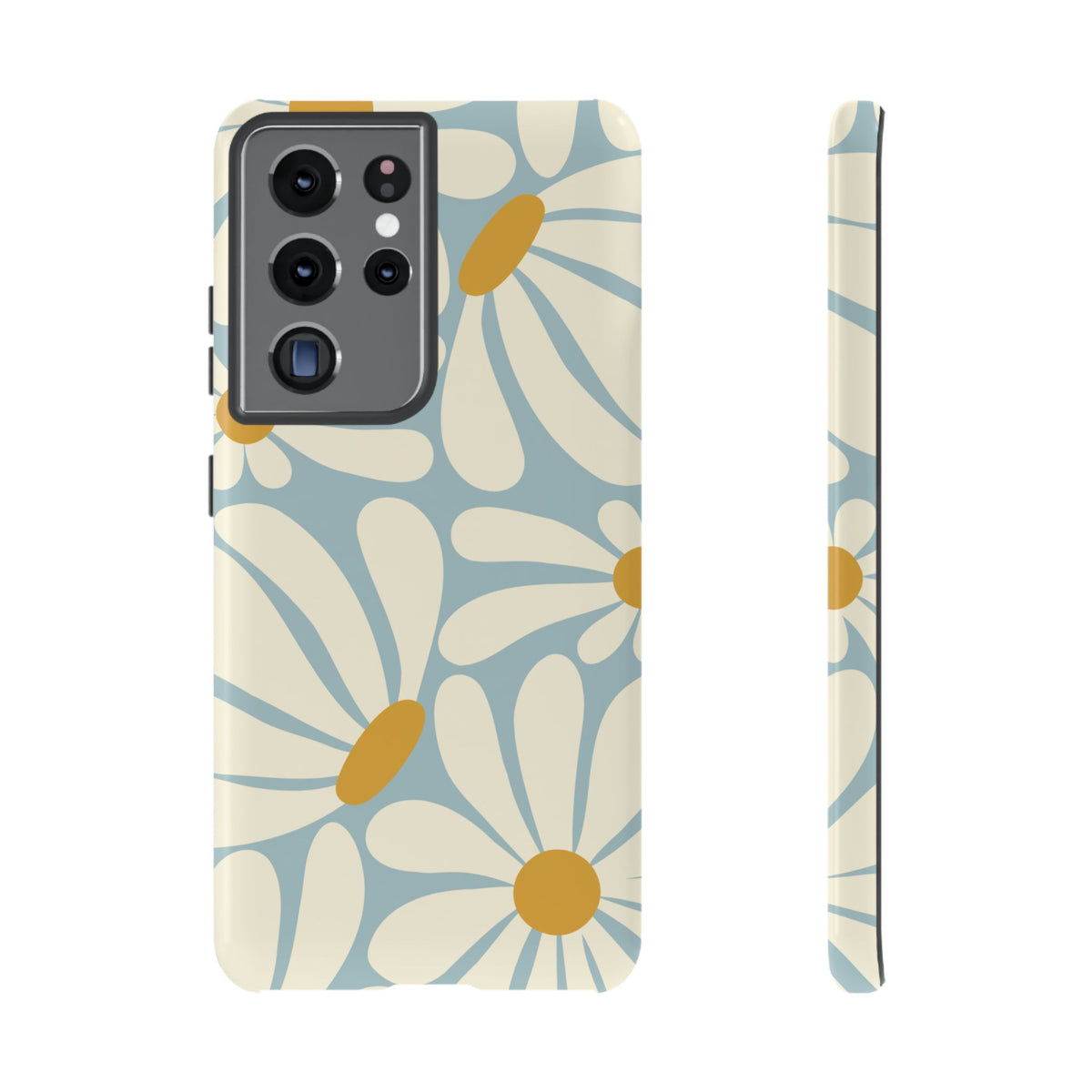 Retro Light Blue Daisy Pattern Phone Case - Blue Phone Case - Samsung Galaxy S21 Ultra / Glossy