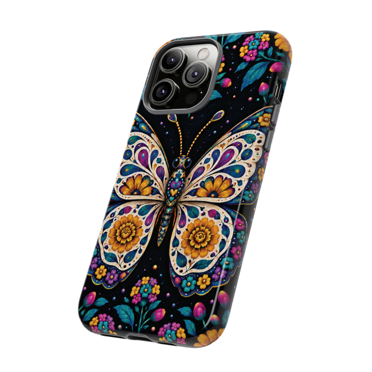 Vibrant Purple and Teal Calavera Butterfly Phone Case - Multicolor Phone Case