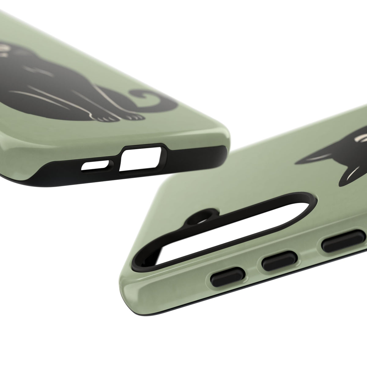 Minimalist Sage Green & Black Cat Phone Case