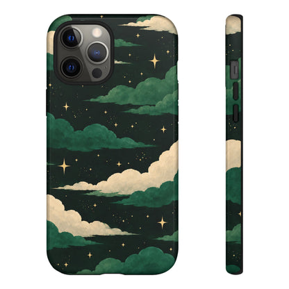 Illustrated Emerald Green Clouds & Stars Phone Case