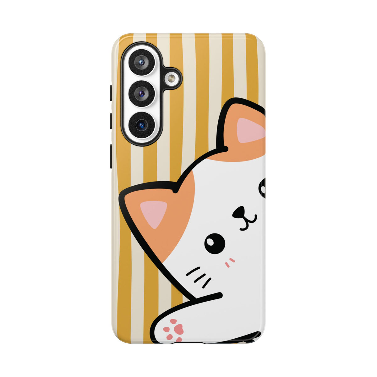 Playful Peakaboo Cat with Yellow Stripe Pattern Phone Case - Yellow Phone Case - Samsung Galaxy S26 Plus / Glossy