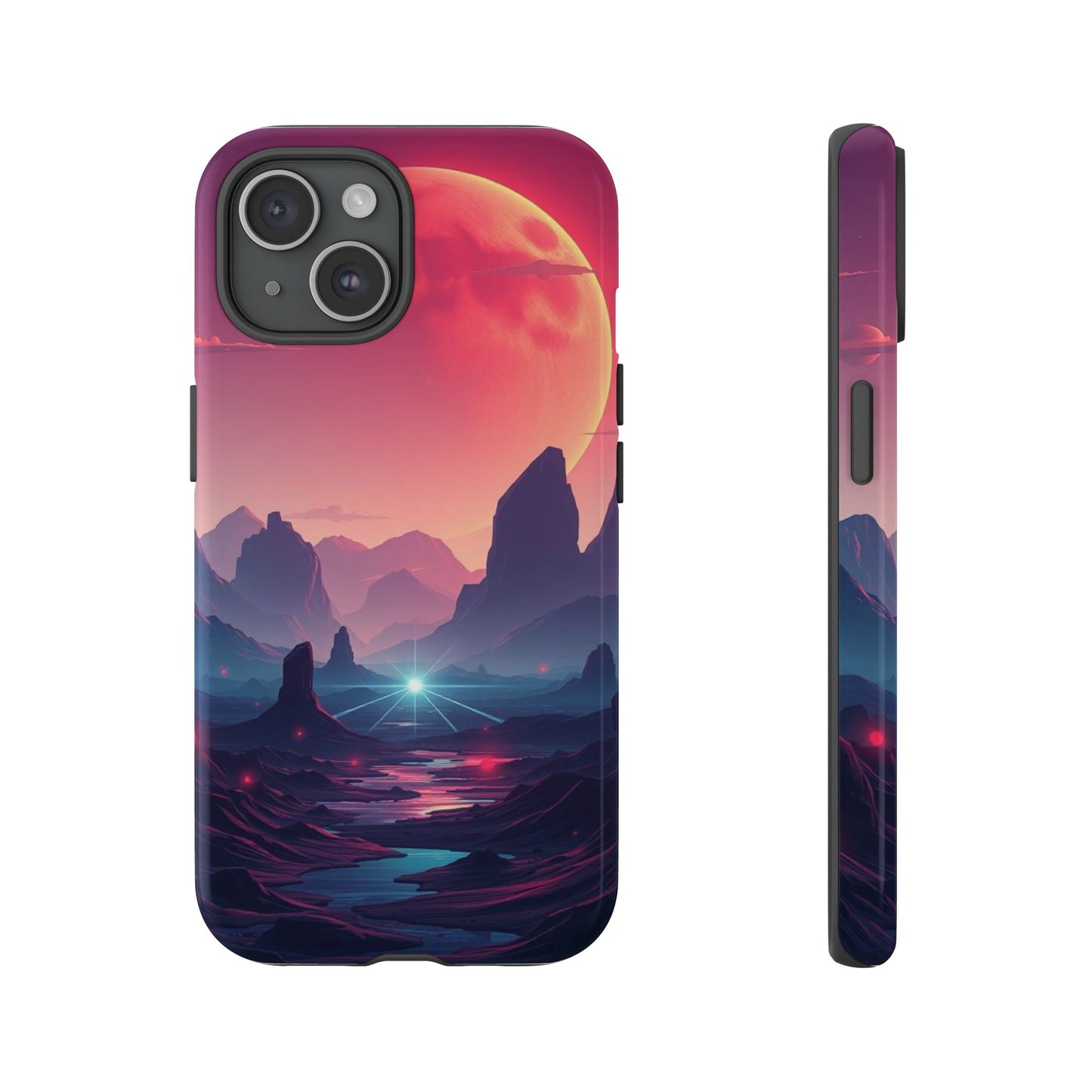 iPhone 15 / Glossy Phone Case - Alien Moon Landscape Design Phone Case