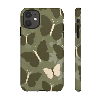 iPhone 11 / Glossy Phone Case - Minimalist Olive Green Butterfly Pattern Phone Case