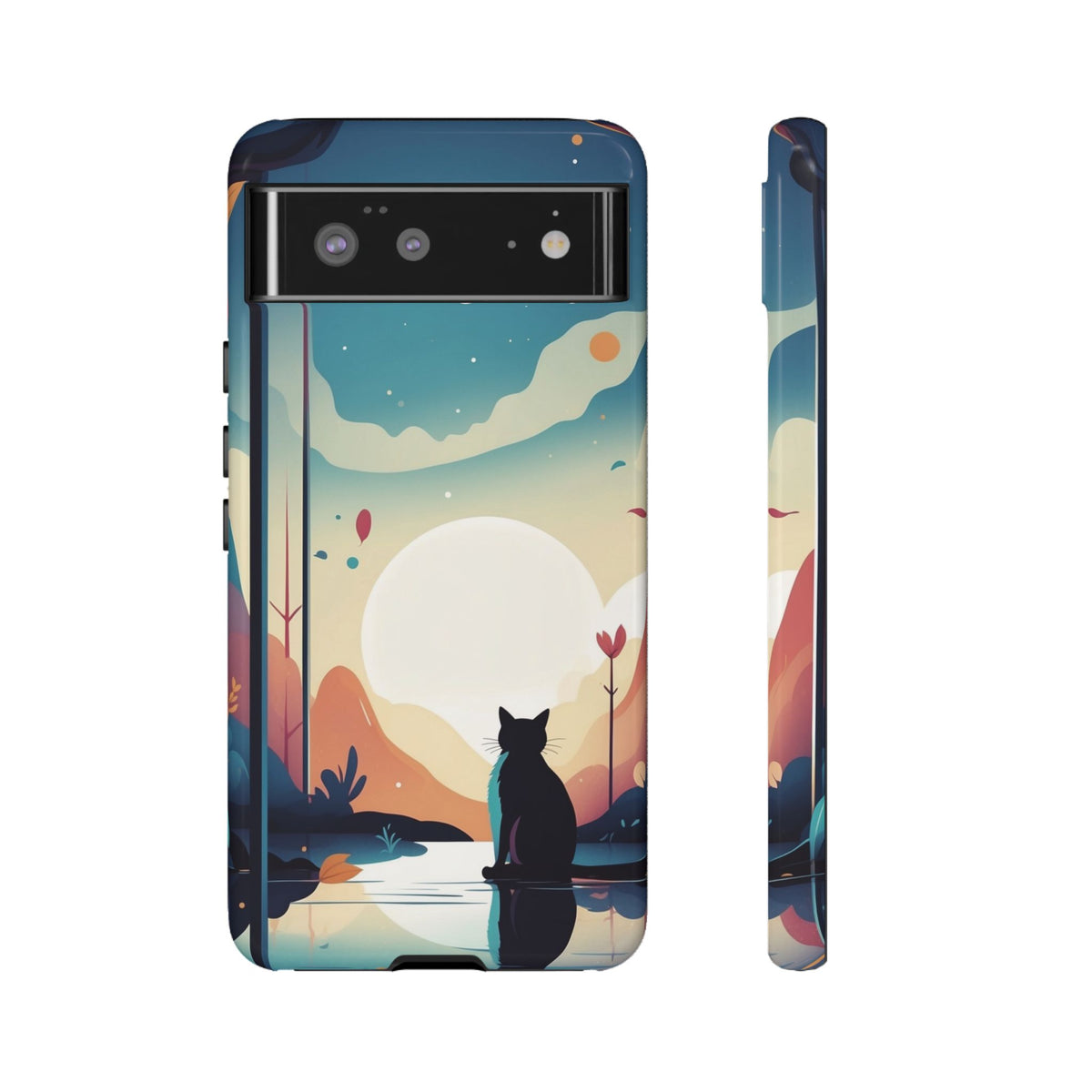 Stylised Cat & Moon Design Phone Case - Multicolor Phone Case - Google Pixel 6 / Glossy