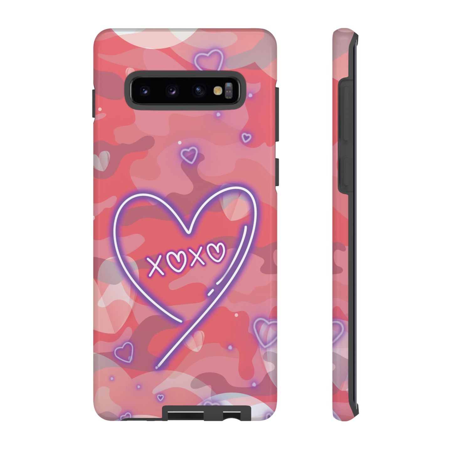 Love Heart Neon Camo Phone Case - Pink Phone Case - Samsung Galaxy S10 Plus / Glossy