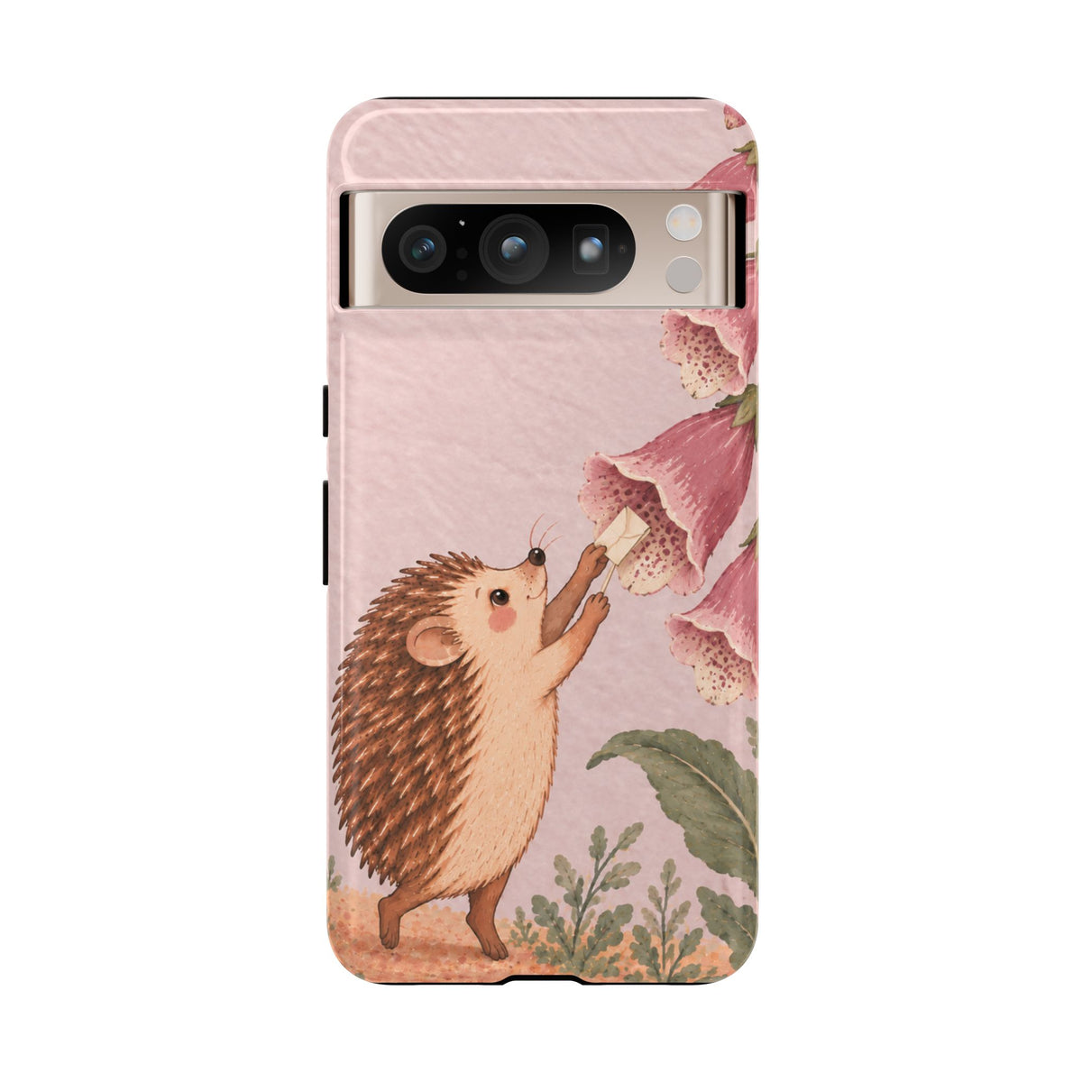 Whimsical Blush Pink Hedgehog and Foxglove Phone Case - Pink Phone Case - Google Pixel 8 Pro / Glossy