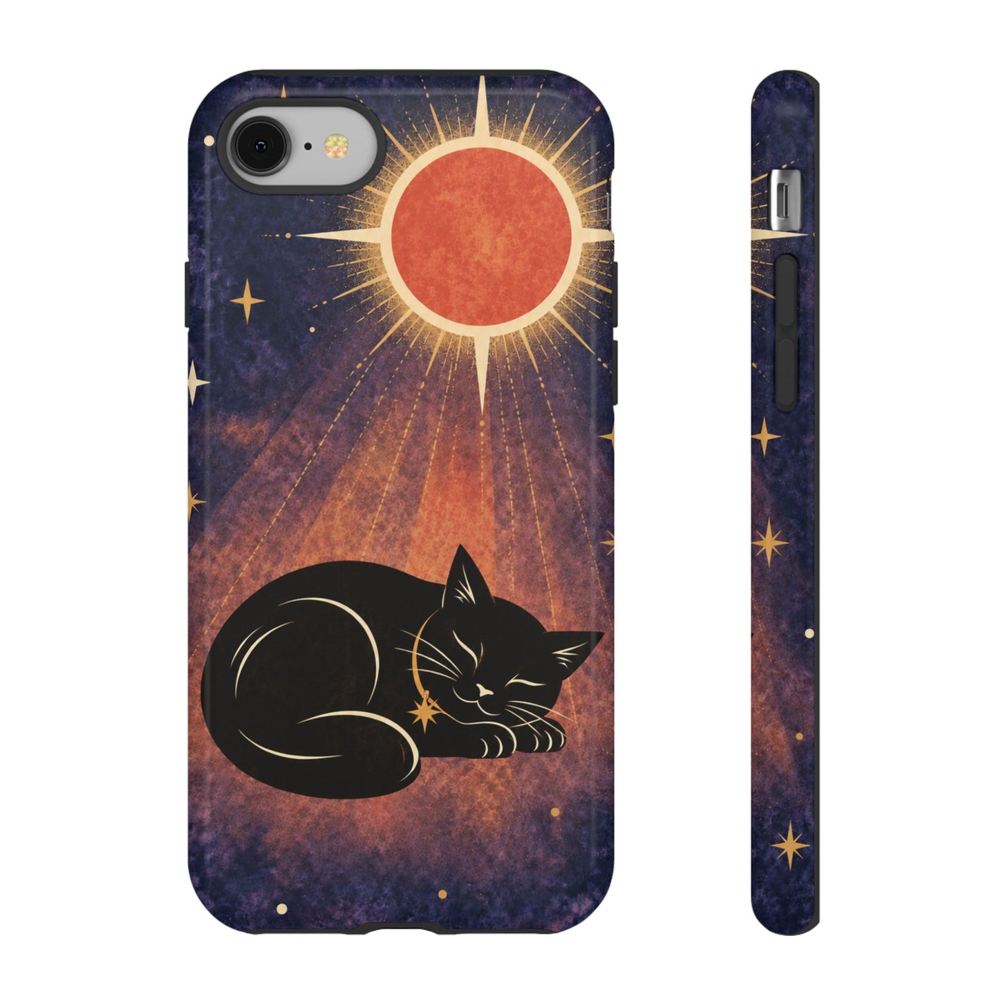 Whimsical Violet Celestial Black Cat Phone Case