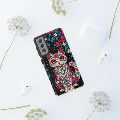 Vibrant Pink and Turquoise Calavera Cat Phone Case - Multicolor Phone Case