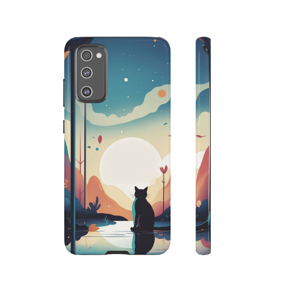 Stylised Cat & Moon Design Phone Case - Multicolor Phone Case - Samsung Galaxy S20 FE / Glossy