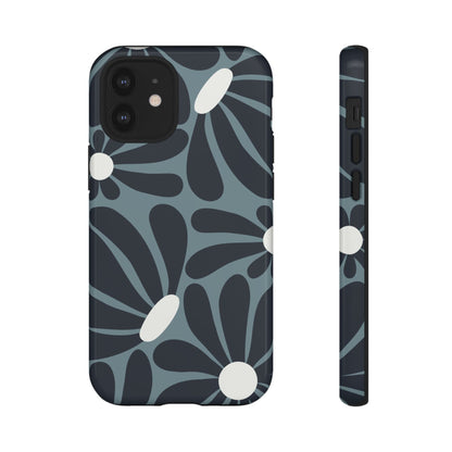 Retro Navy Blue & White Daisy Pattern Phone Case - Blue Phone Case - iPhone 12 Mini / Glossy
