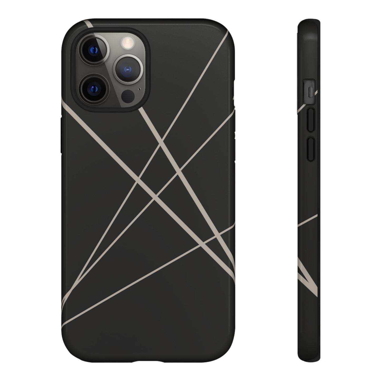 iPhone 12 Pro Max / Glossy Phone Case - Abstract Black with Grey Lines Phone Case