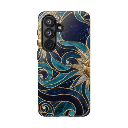 Elegant Teal & Gold Celestial Suns Phone Case