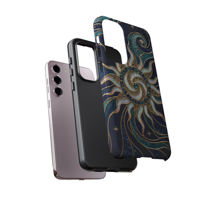 Elegant Teal & Gold Cosmic Sunburst Phone Case