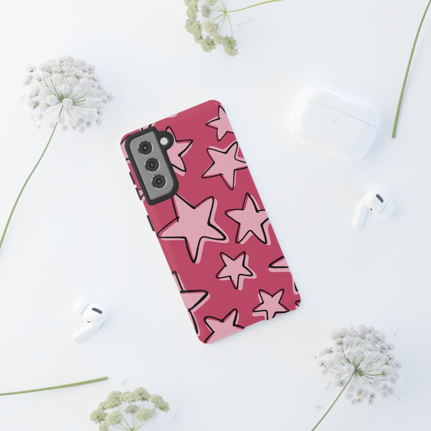 Raspberry Pink Doodle Star Phone Case