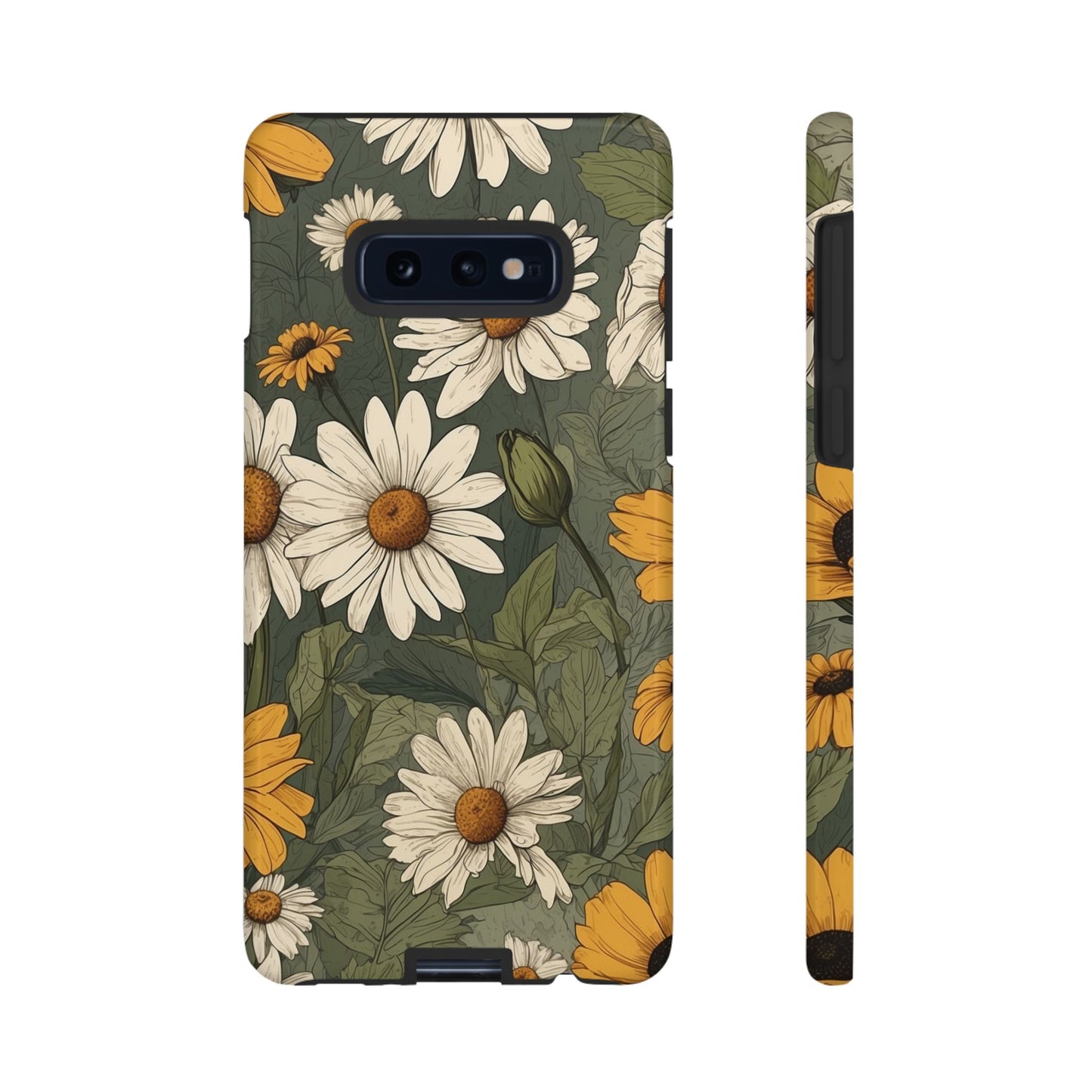 Samsung Galaxy S10E / Glossy Phone Case - Boho Chic Daisies Floral Pattern ’White & Yellow’ Phone Case