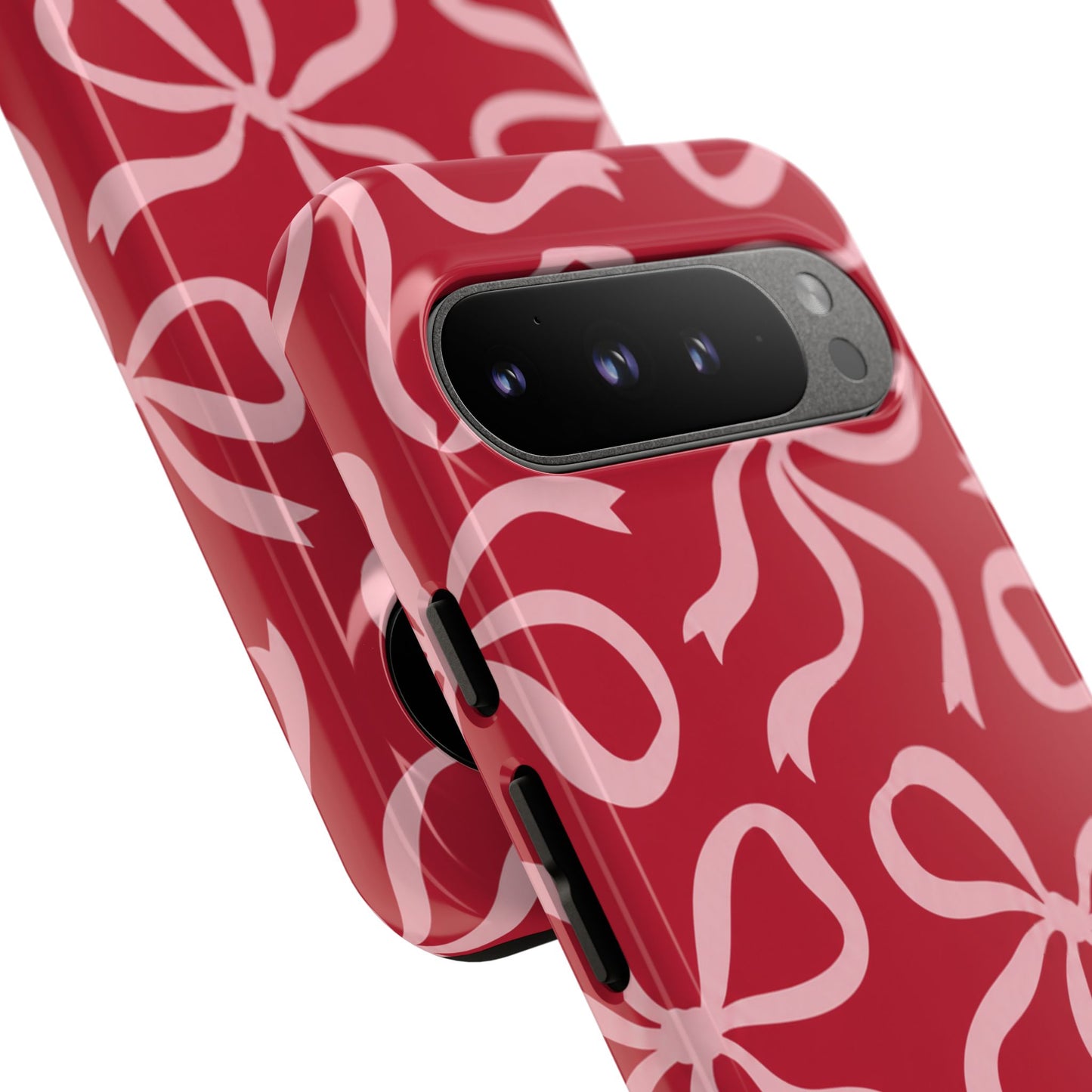 Bold Raspberry Red and Blush Pink Bow Pattern Phone Case
